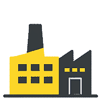 Bâtiment d'usine industrielle avec cheminée dans le style flat design.