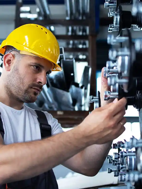 Bris de machine industrielle nécessitant une réparation par un ouvrier spécialisé.