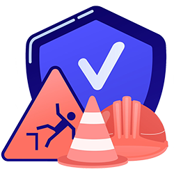 Pictogramme représentant l'assurance protégeant contre les accidents de chantier.