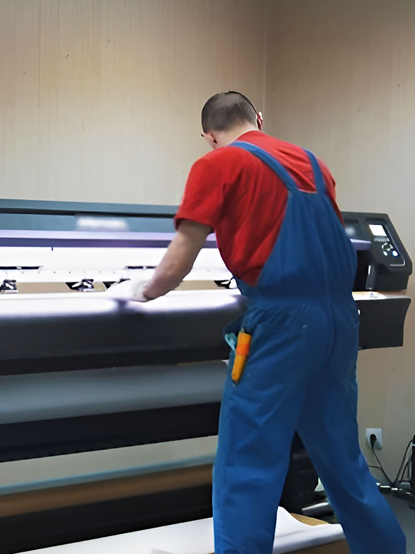 Réparation d'un technicien suite à un bris de machine affectant une imprimante prépresse.