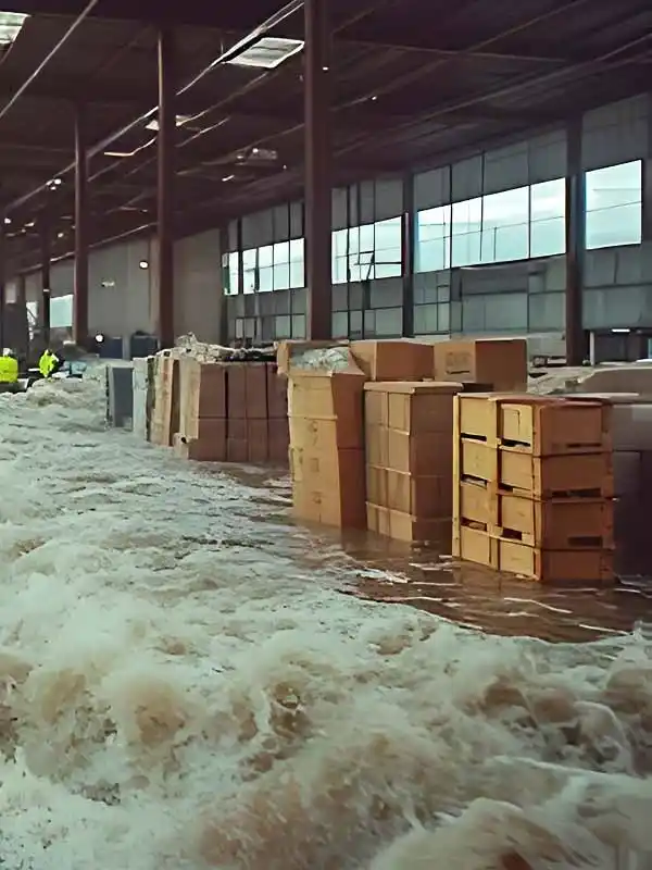 Sinistre en entreprise : Dégât des eaux affectant un entrepôt d'usine.