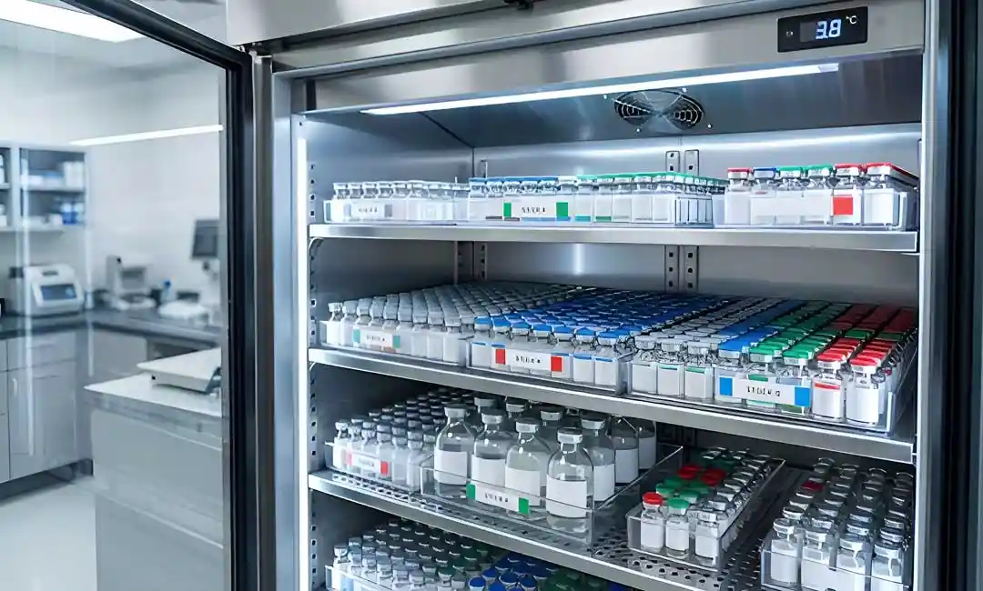 Stocks sous température dirigée de produits pharmaceutiques.